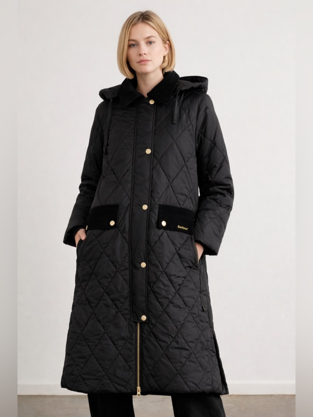 Barbour Black Quilted Long Hooded Puffer Coat